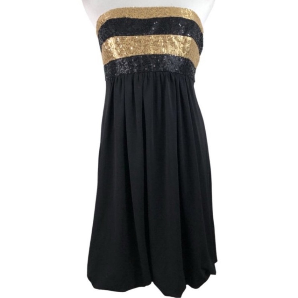 Jessica McClintock for Gunne Sax Dress Black Gold Sequin Strapless Juniors 3
